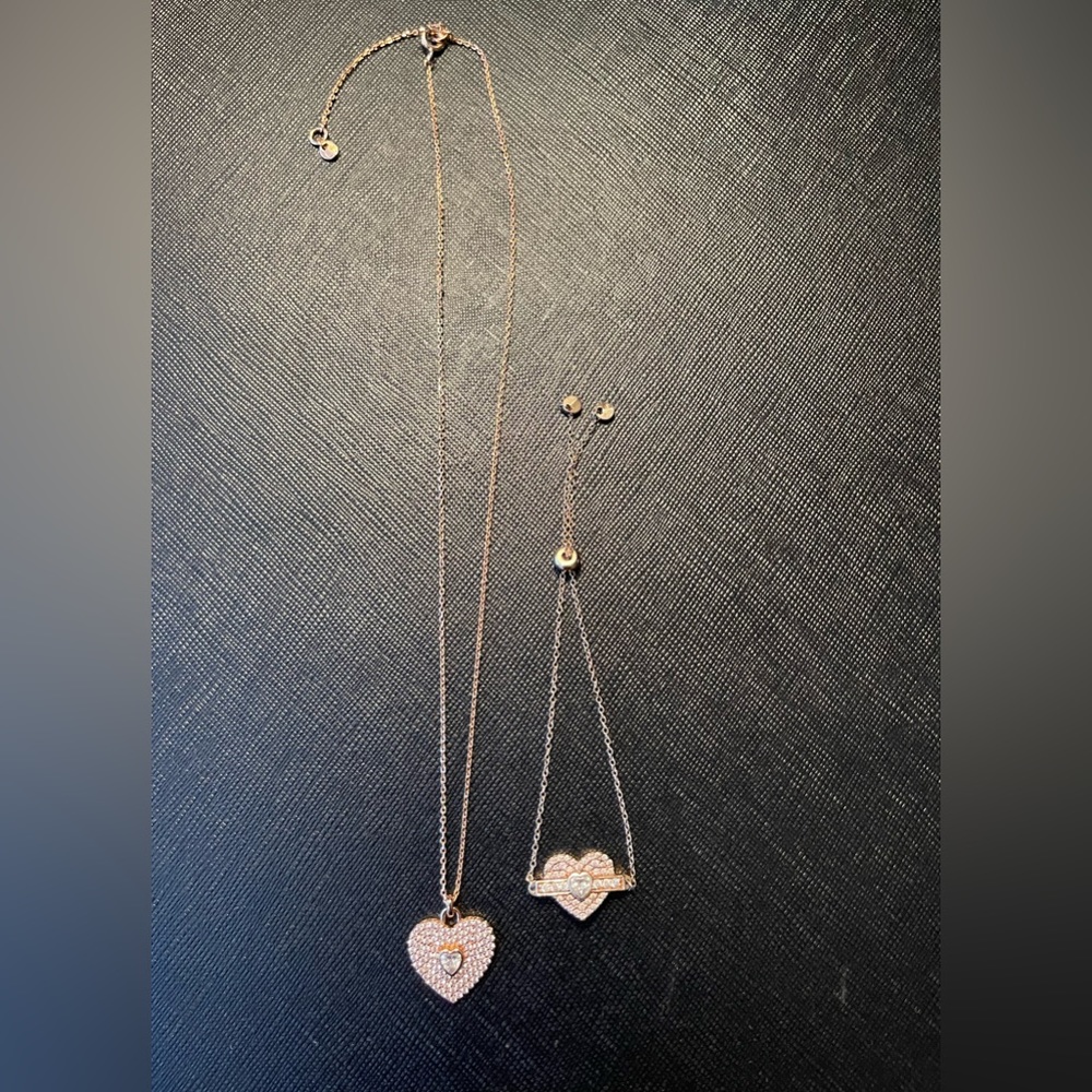 Michael Kors 14K rose gold plated sterling silver heart necklace and bracelet